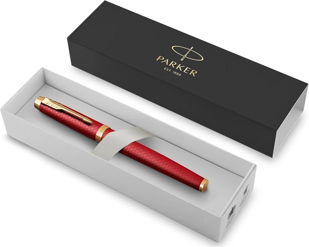 Parker IM Rollerball Tintenroller | Rote Premiumlackierung mit goldenen Zierteilen | Feine Schreibsp