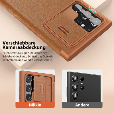 Nillkin Klappbar Hülle Kompatibel mit Samsung Galaxy S23 Ultra (6,8 Zoll), [Kameraschutz] PU Leder W