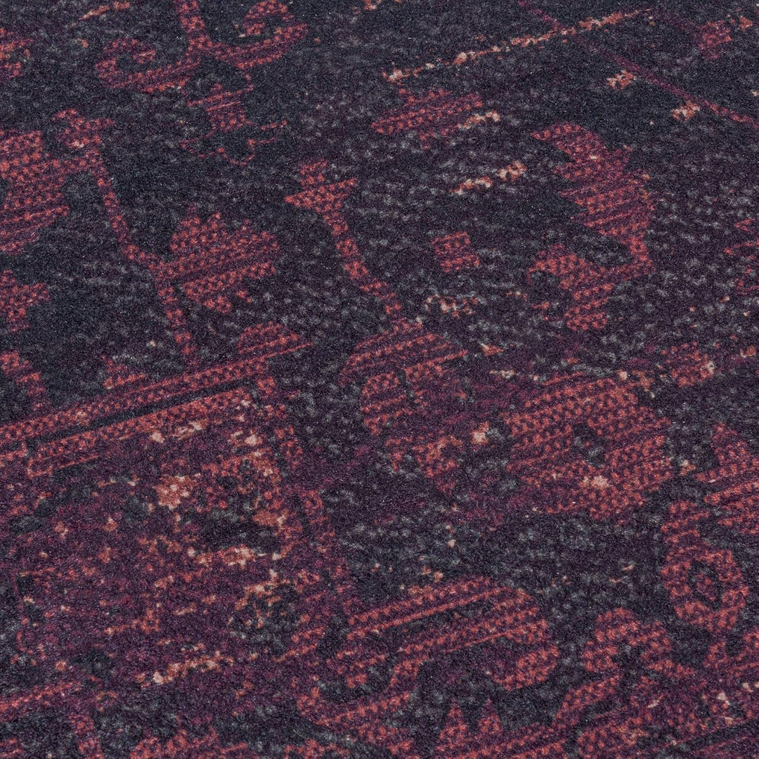 Carpetsale24 Waschbarer Kurzflor Teppich Läufer Schwarz 80x150 cm Vintage Design mit Rutschfester Rü