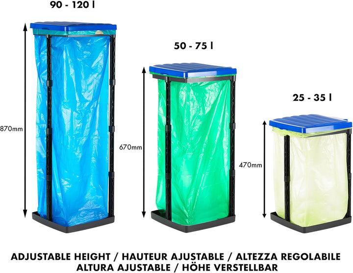 Grizzly Müllsackständer, 3X Mülleimer für blauen Sack mit blauem Deckel, für Müllsäcke von 25-120 Li