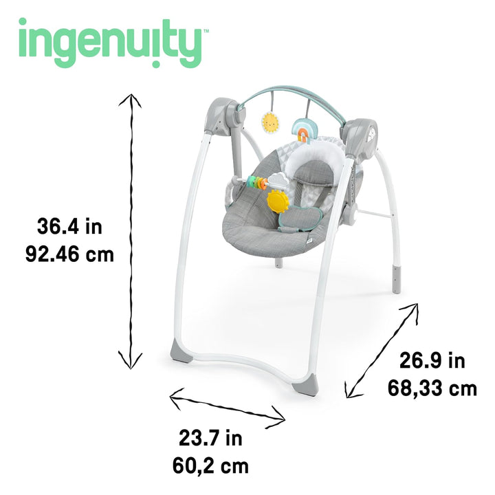 Ingenuity Milestone Swing, Spielzeugstange, faltbare Schaukel, 6 Geschwindigkeitsstufen, Musik, für