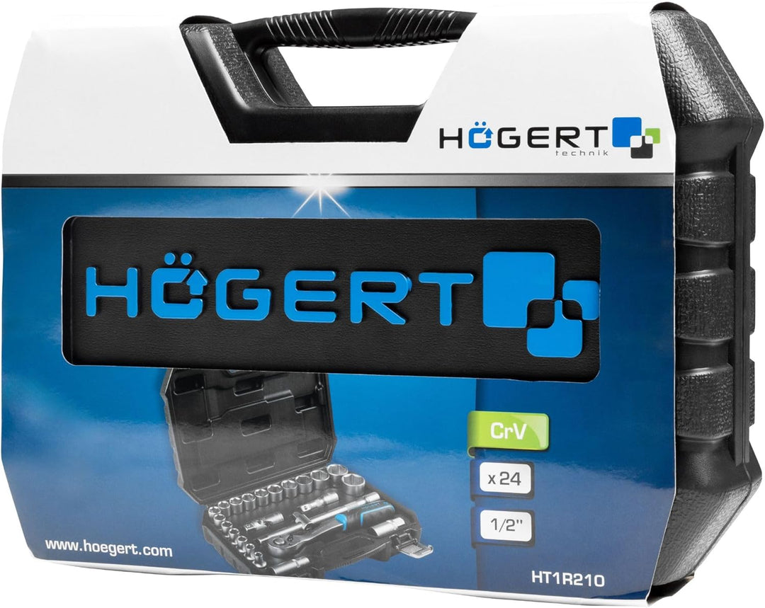 Högert Technik - Steckschlüsselsatz 24-teilig 1/2 Zoll mit Knarrenschlüssel, Ratsche, Stecknüssen 8-