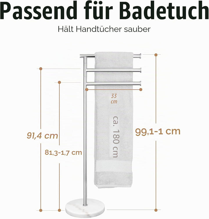 KES Handtuchhalter Stehend, Badetuchhalter 3 Armig Schwenkbar Handtuchständer Freistehend Edelstahl