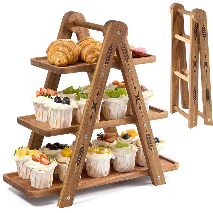 DUJUST Cupcake Ständer Holz für 24 Cupcakes, Tortenständer 3 Etagen mit lebensmittelechter Oberfläch