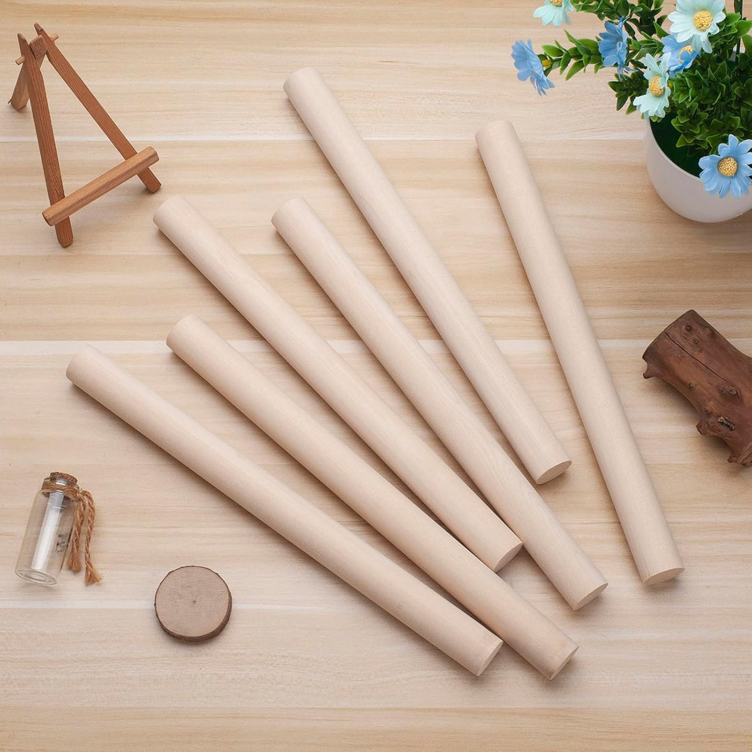 Holzdübelstangen zum Basteln, 6 Stück, 1 x 12 runde Hartholzstäbe, dicke Makramee-Dübel, unlackiert,