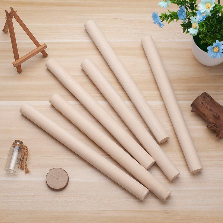 Holzdübelstangen zum Basteln, 6 Stück, 1 x 12 runde Hartholzstäbe, dicke Makramee-Dübel, unlackiert,