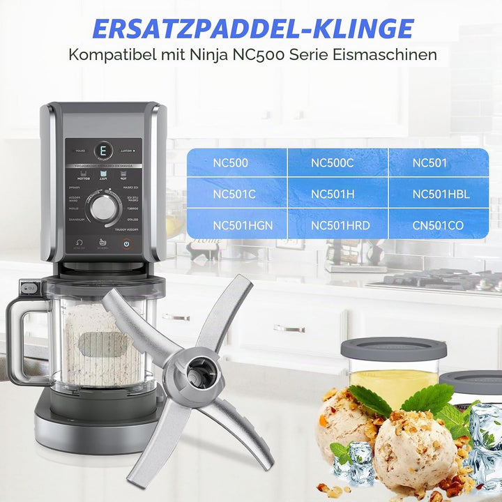 Ersatz Paddelklinge kompatibel mit Ninja Creami NC500 Serie Eismaschine – Edelstahl-Mischklingen für