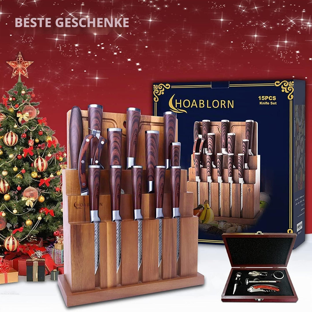 ChefHoablorn Profi Messerblock Messer Set, Profi Küchenmesser mit Holzblock, Kochmesser Set mit Mess