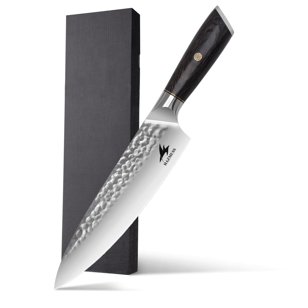 Professionelles Gehämmertes Kochmesser, 20,5 cm Klinge aus Kohlenstoffreichen Edelstahl, Unverzichtb