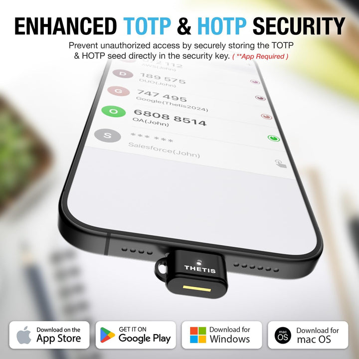 Thetis Nano-C FIDO2 Sicherheitsschlüssel, Hardware-Passkey-Gerät mit USB Typ C, TOTP/HOTP, FIDO2.0 Z
