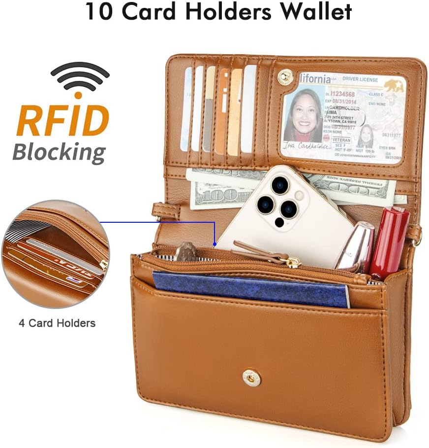 nuoku Kleine Umhängetasche für Frauen, Handytasche zum Umhängen, RFID-Kartenhalter, Geldbörse und Ha