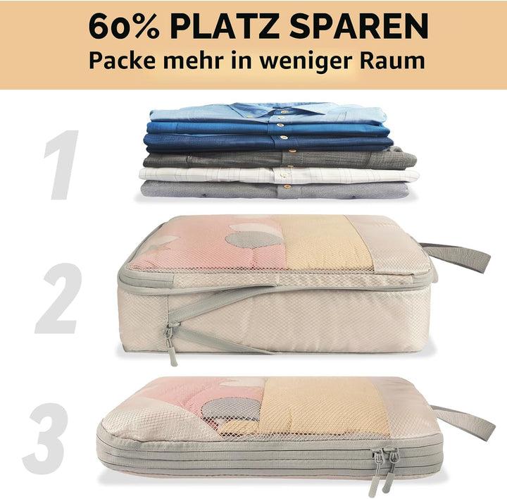 Koffer Organizer Set 8-teilig, Komprimierbare Packwürfel zur Organisation Ihres Reisegepäcks, Compre