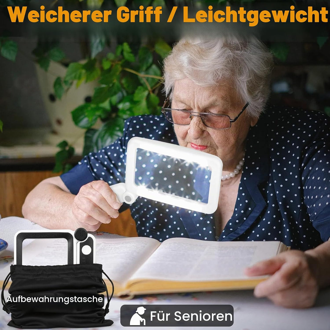 Wiederaufladbare 5X Lupe zum Lesen, Handheld Seite Lupe mit Licht für Low Vision Senioren, leichte L