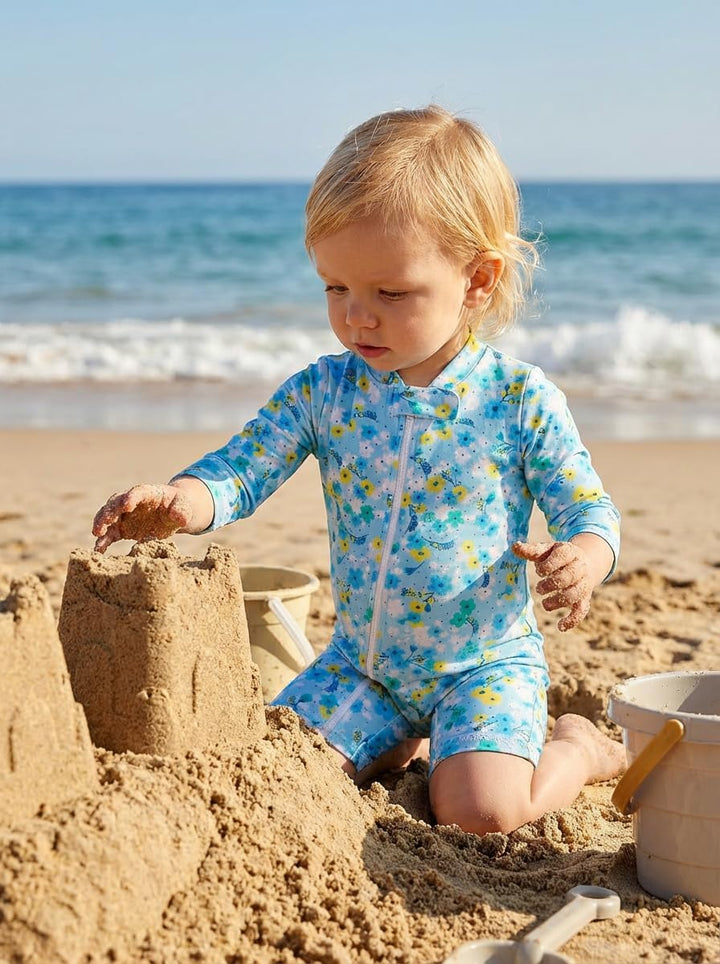 BONVERANO Baby Mädchen Recycelter Badeanzug mit einem durchgehendem Reissverschluss UV-Schutz 50+ 9-