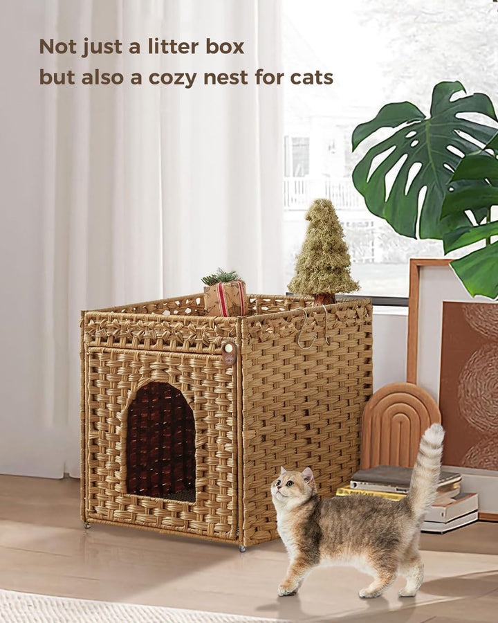 Katzenhaus Katzenschrank für Katzentoilette Versteckte Katzenklo-Möbel, Handgeflochtenes Rattan-Katz