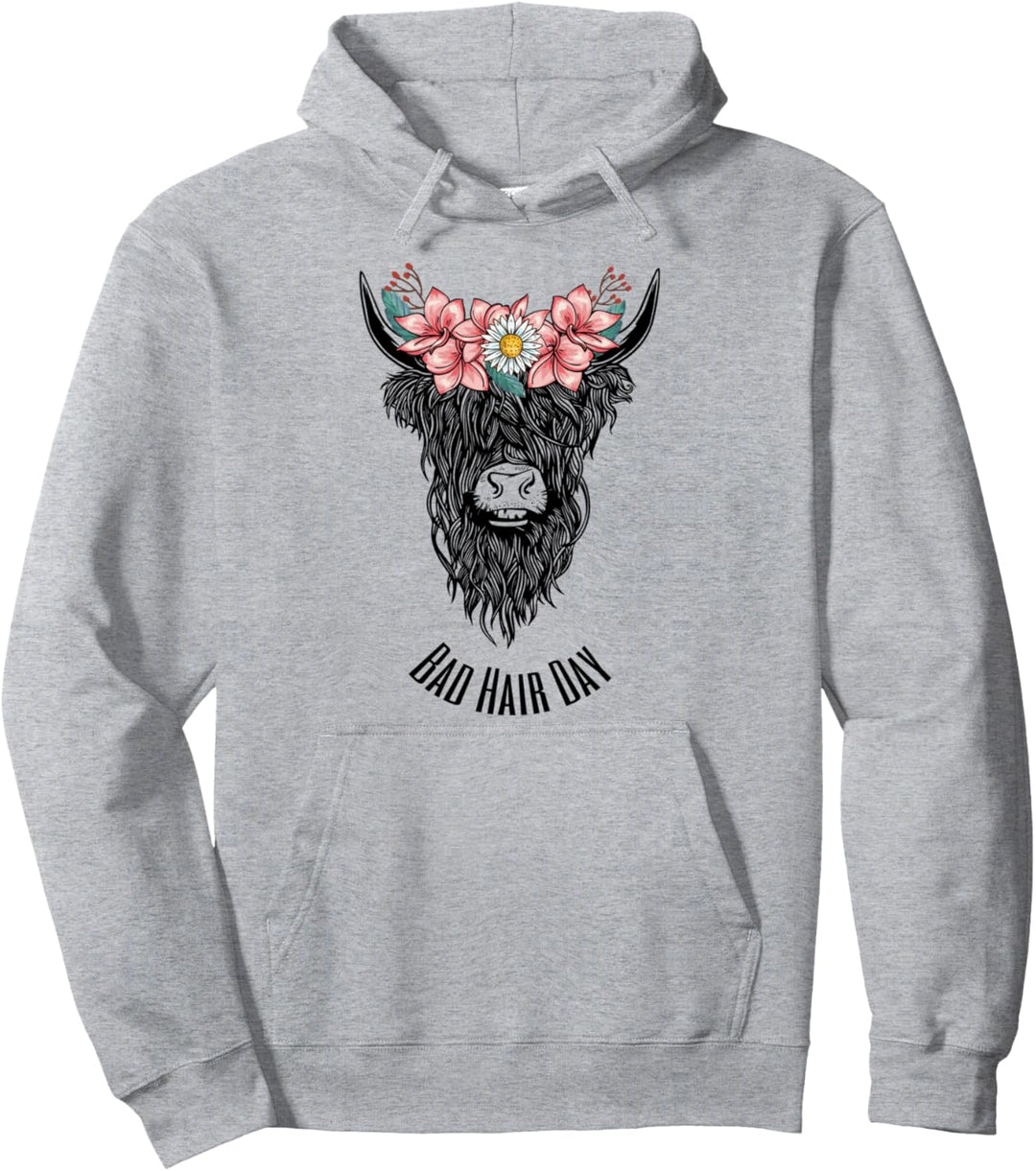 Hochlandrind Kuh Bad Hair Day Frisör Friseur Blumen Stylist Pullover Hoodie