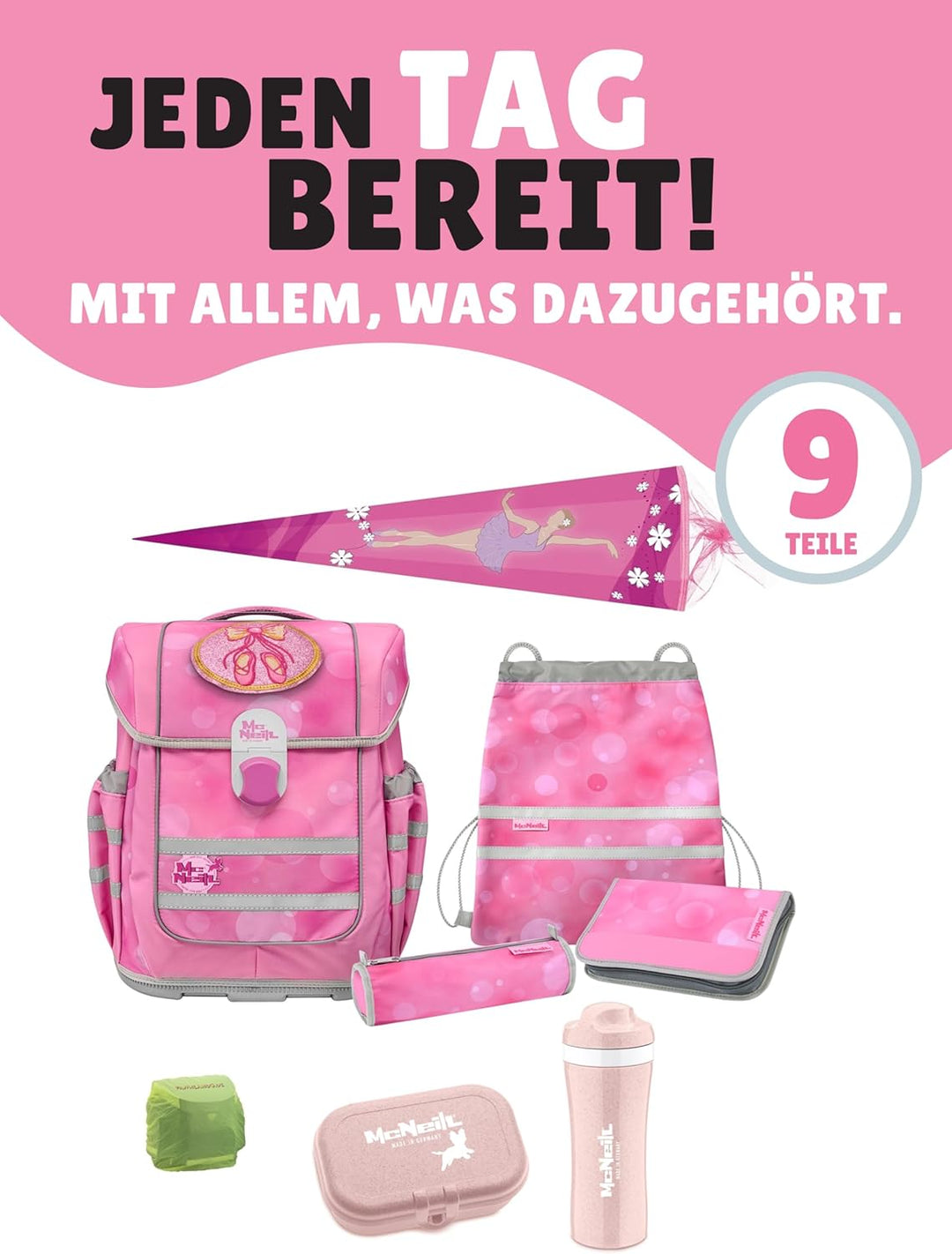 Familando - McNeill Ergo Complete Schulranzen Set - 9-teilig mit Schultüte - Ballerina - Ergonomisch