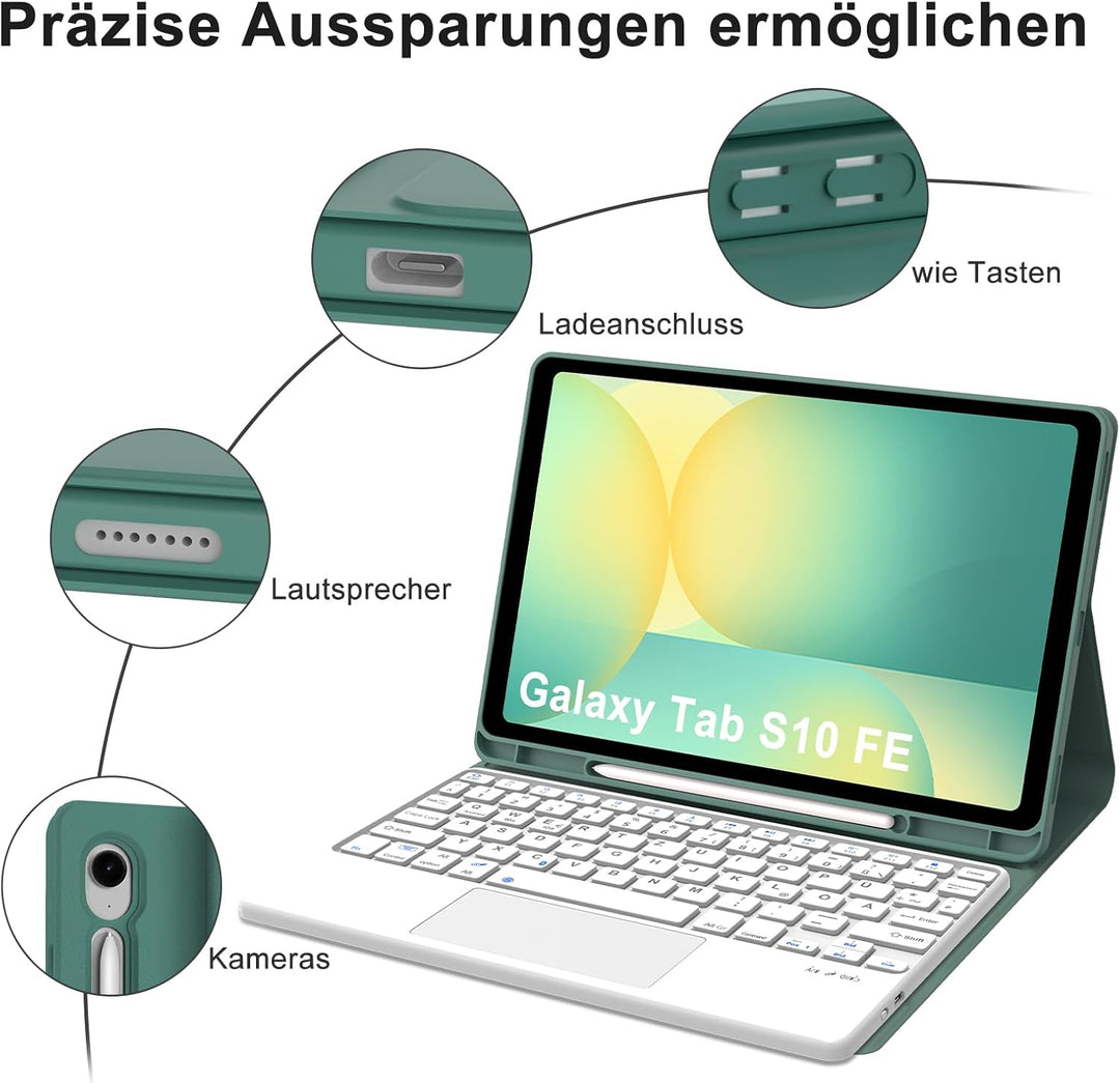 Tastatur für Samsung Galaxy Tab S9FE/S10FE 10.9", Hülle Tastatur Galaxy Tab S9/S10FE 2025 con Touchp
