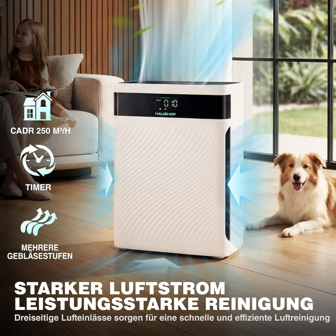 HAUSHOF Luftreiniger Allergiker mit HEPA Luftfilter entfernt 99,97% Partikel wie Staub, Pollen, Tier