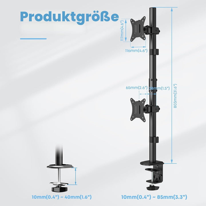 Monitor Halterung 2 Monitore übereinander für 17-35 Zoll Bildschirme,Max.12 kg, Bildschirmhalterung