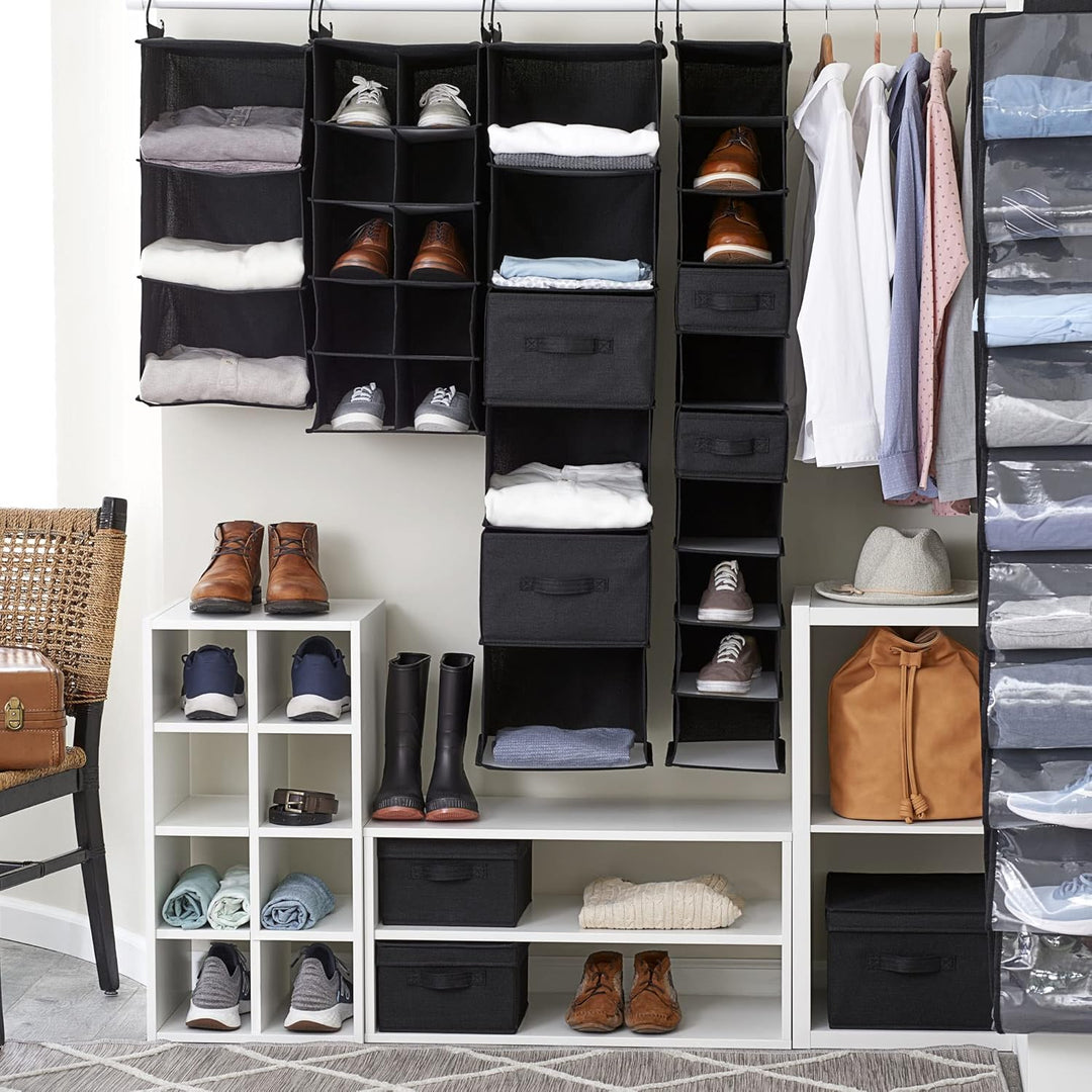 Household Essentials Grosse Aufbewahrungsbox aus Stoff, mit Deckelbox, Schwarz, 2 Stück Schwarz Larg