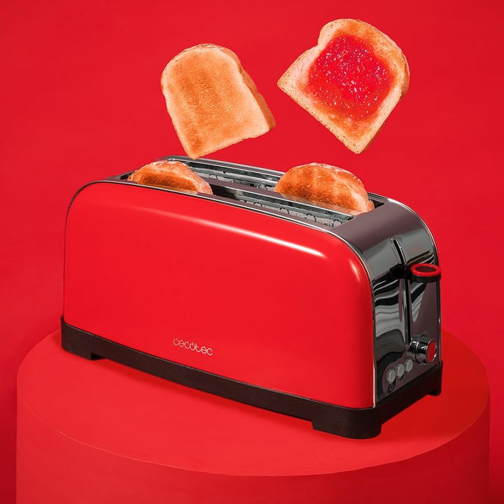 Cecotec Vertikaler Toaster mit 2 langen Schlitzen Toastin' Time 1500 Rot. 1500 W, 4 Brotscheiben, 3,