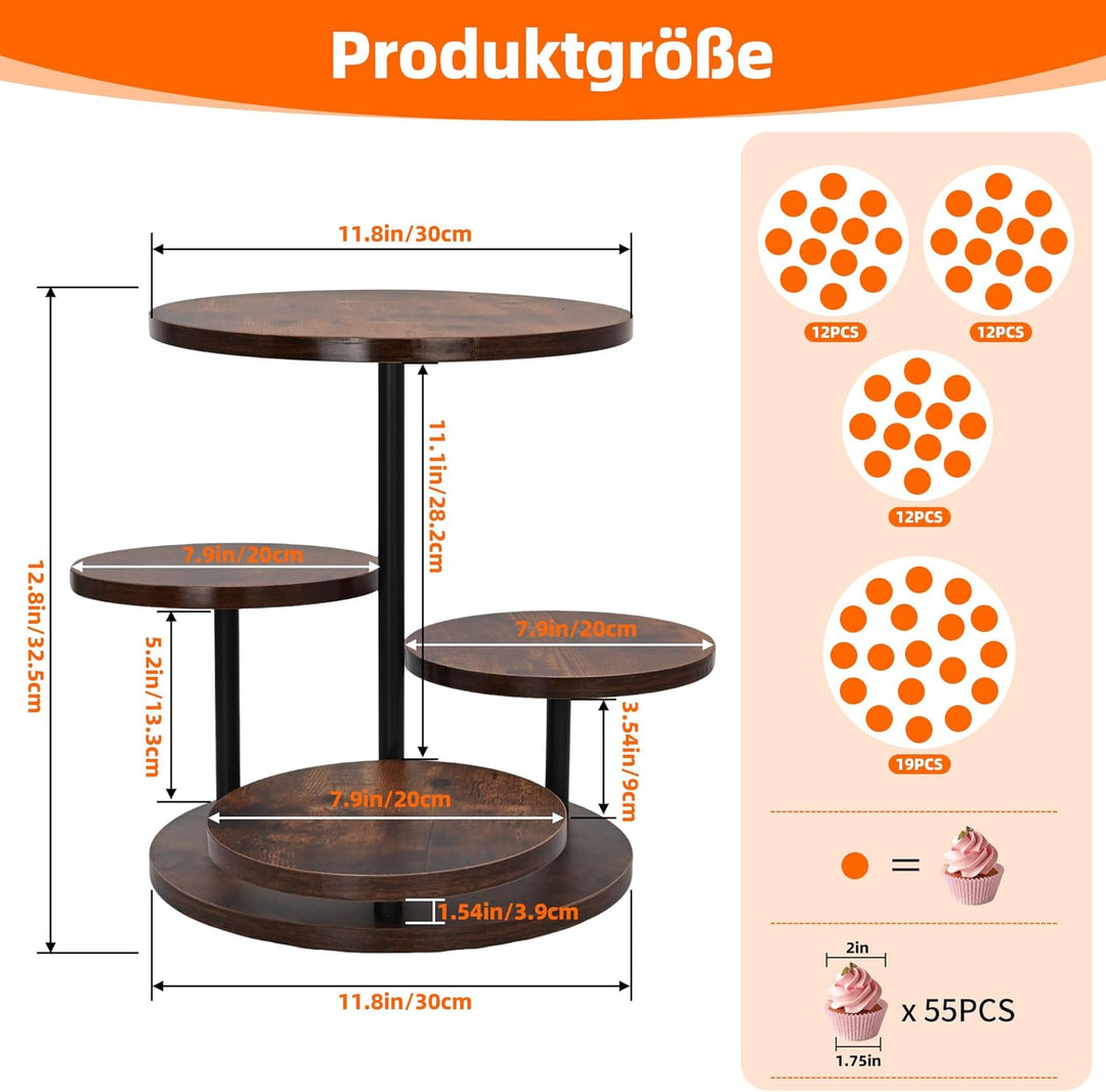 ohbien 4 Etagen Tortenständer Holz 360°drehbares, Torten Etagere Kuchen Ständer für Cupcakes, Kuchen