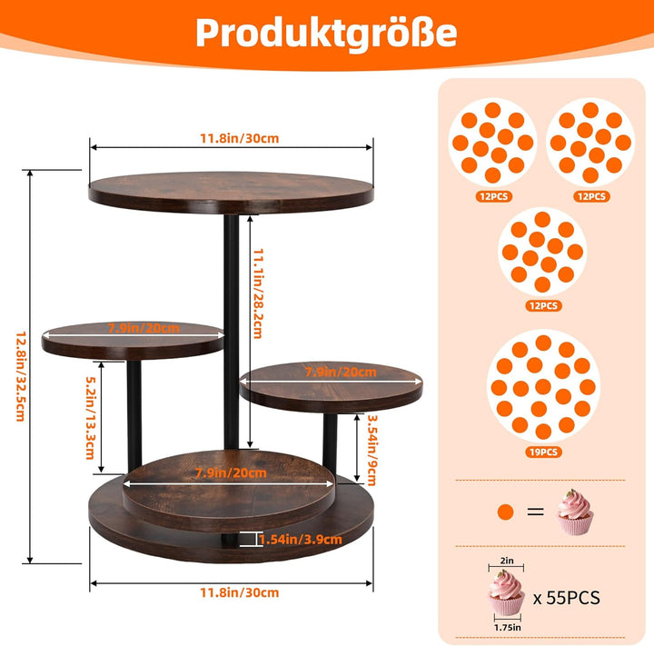 ohbien 4 Etagen Tortenständer Holz 360°drehbares, Torten Etagere Kuchen Ständer für Cupcakes, Kuchen