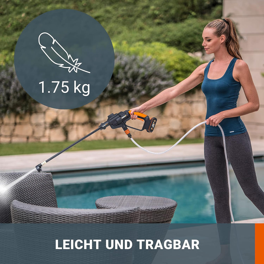 WORX WG620E Akku Hochdruckreiniger Hydroshot 20V – Mobiler Hochdruckreiniger inkl. Multi-Sprühdüse,