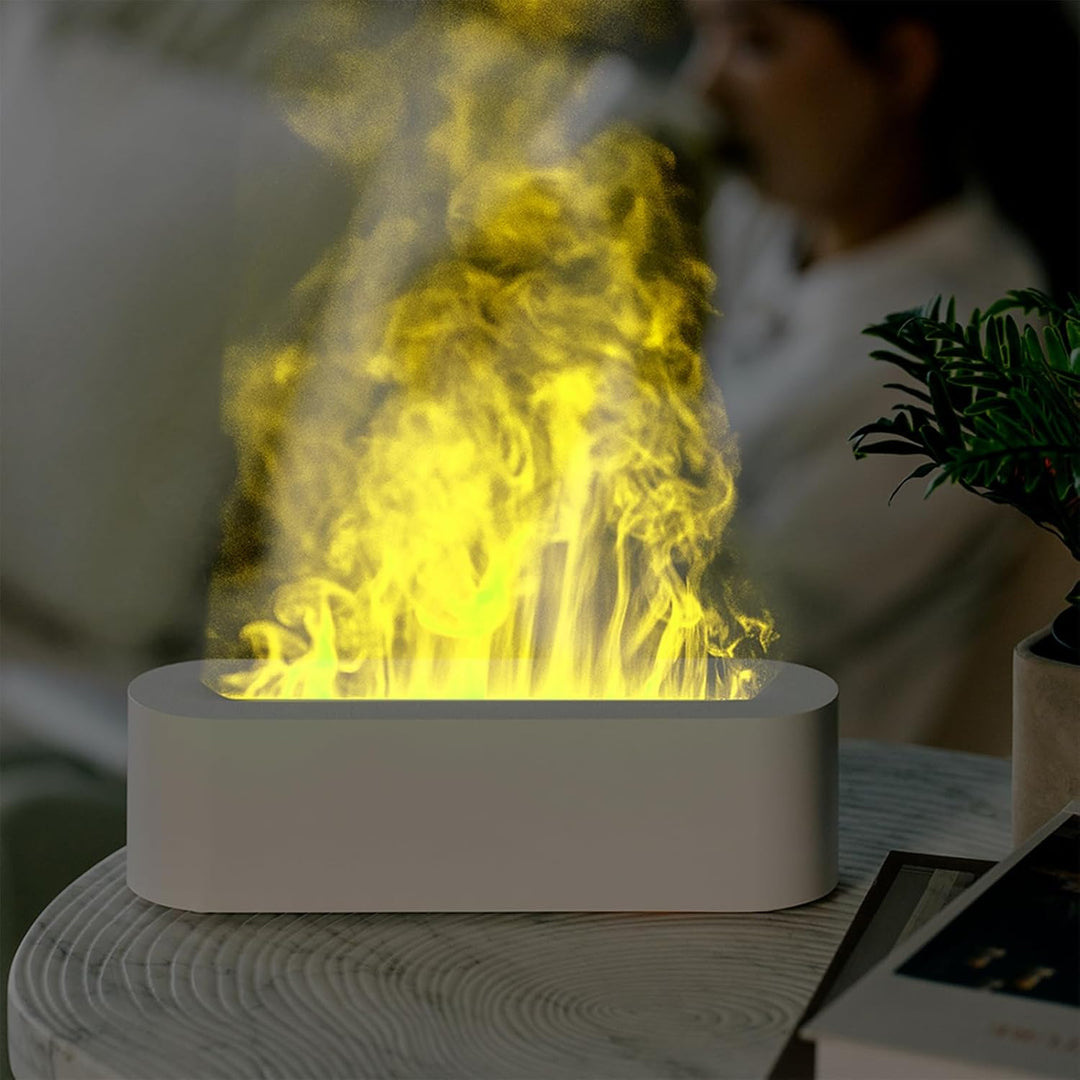 Raumluftbefeuchter, 7-Farben-Flammen-Desktop-Luftbefeuchter Mit 3-Gang-Timing Und Automatischer Absc