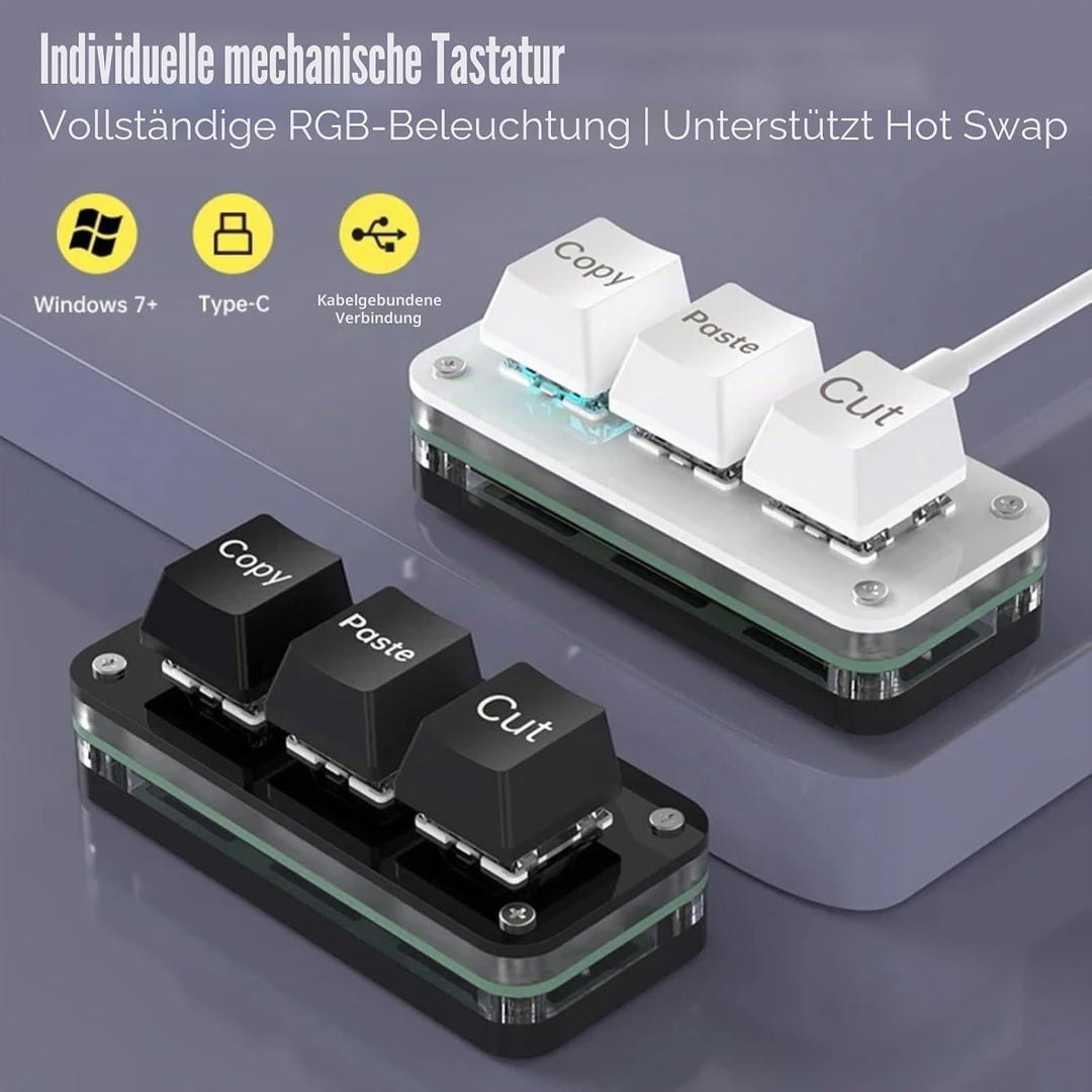 3 Tasten Mini Tastatur - Copy Paste Cut - Mechanische RGB Gaming Tastatur, Programmierbar, Makro, Be