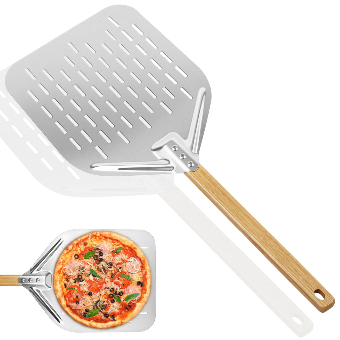 Pizzaschieber Perforiert, Silbrig 12 Zoll Pizzaschieber 39,5 * 30 cm, Pizza Schieber Aluminiumlegier