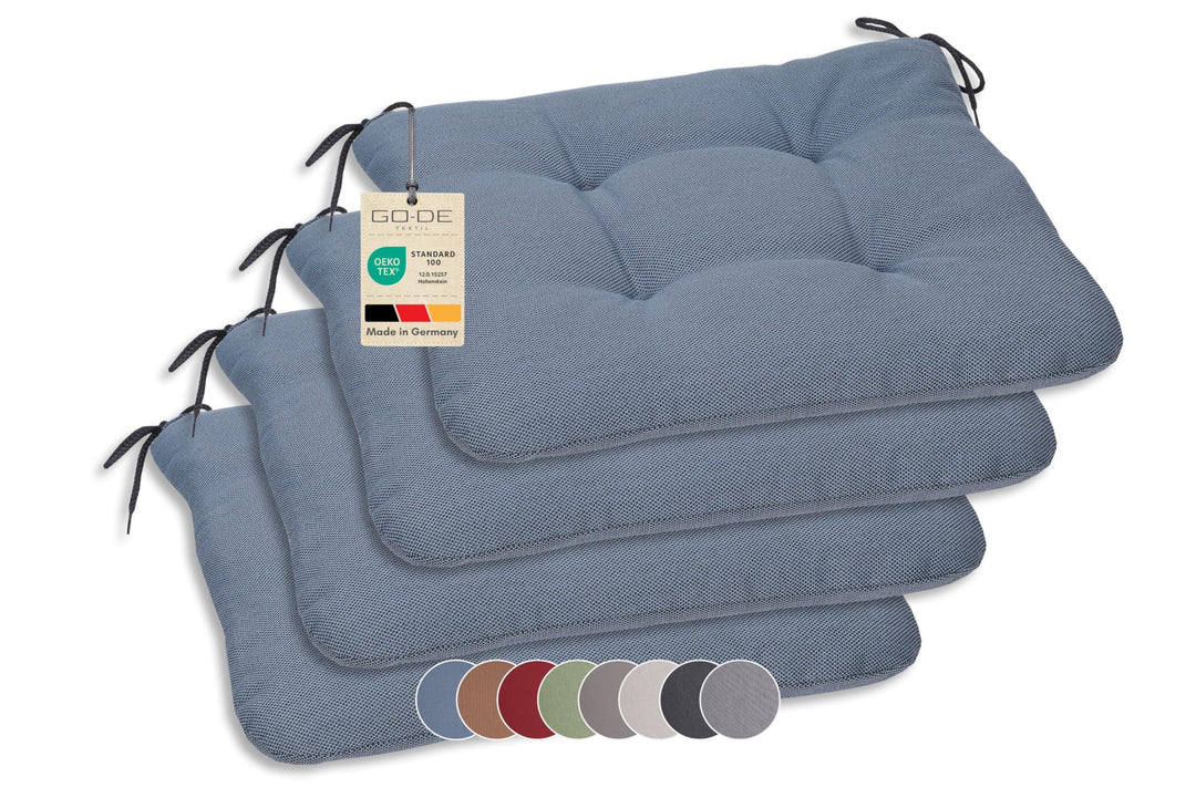 GO-DE Sitzkissen Carina für Gartenstühle, 4er-Set, Uni blau | Masse L x B x H ca. 38 cm x 38 cm x 5