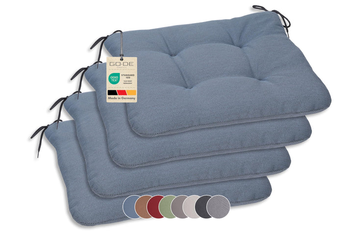 GO-DE Sitzkissen Carina für Gartenstühle, 4er-Set, Uni blau | Masse L x B x H ca. 38 cm x 38 cm x 5