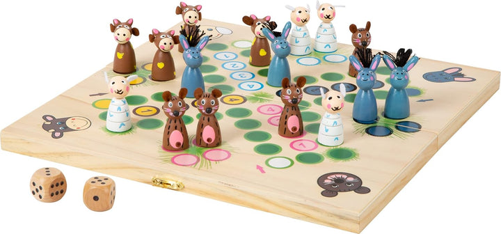 small foot Ludo Brettspiel "Farmtiere" aus Holz, Gesellschaftsspiel mit praktischem Klapp-Spielbrett