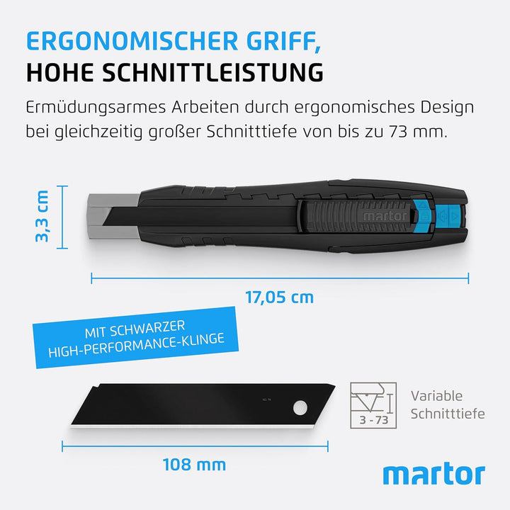 MARTOR SECUBASE Black Edition I Premium Sicherheitsmesser mit Klingenrückzug & extra langer Carbonst
