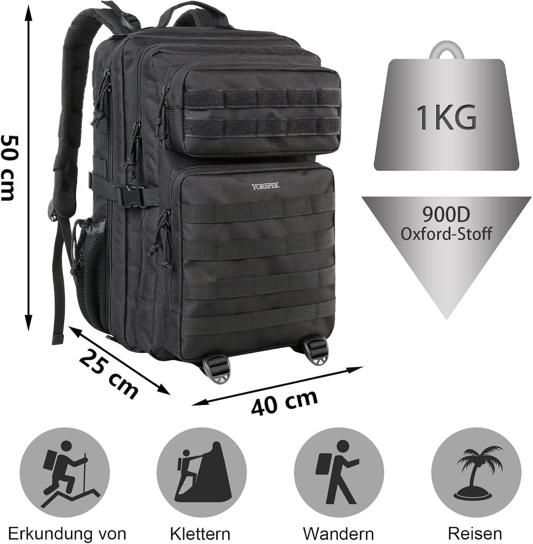 YOREPEK 50L Militär Rucksack Herren, Grosser Taktischer Rucksack Wasserdicht Wanderrucksack Herren O