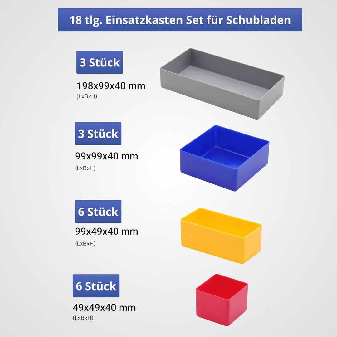 Schubladen Einsatzkasten Mix Set, verschiedene Grössen & Farben, Schubladeneinsätze, Kleinteilesorti