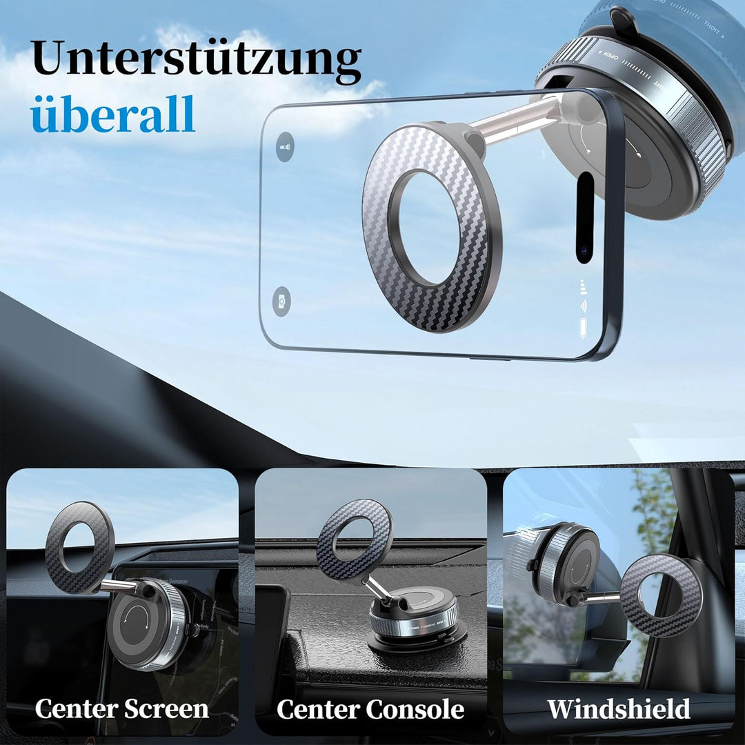 PlusAcc Vakuum Handyhalterung Auto Saugnapf - 360°Drehbar Zusammenklappbar Tragbar Magnetisch Handy