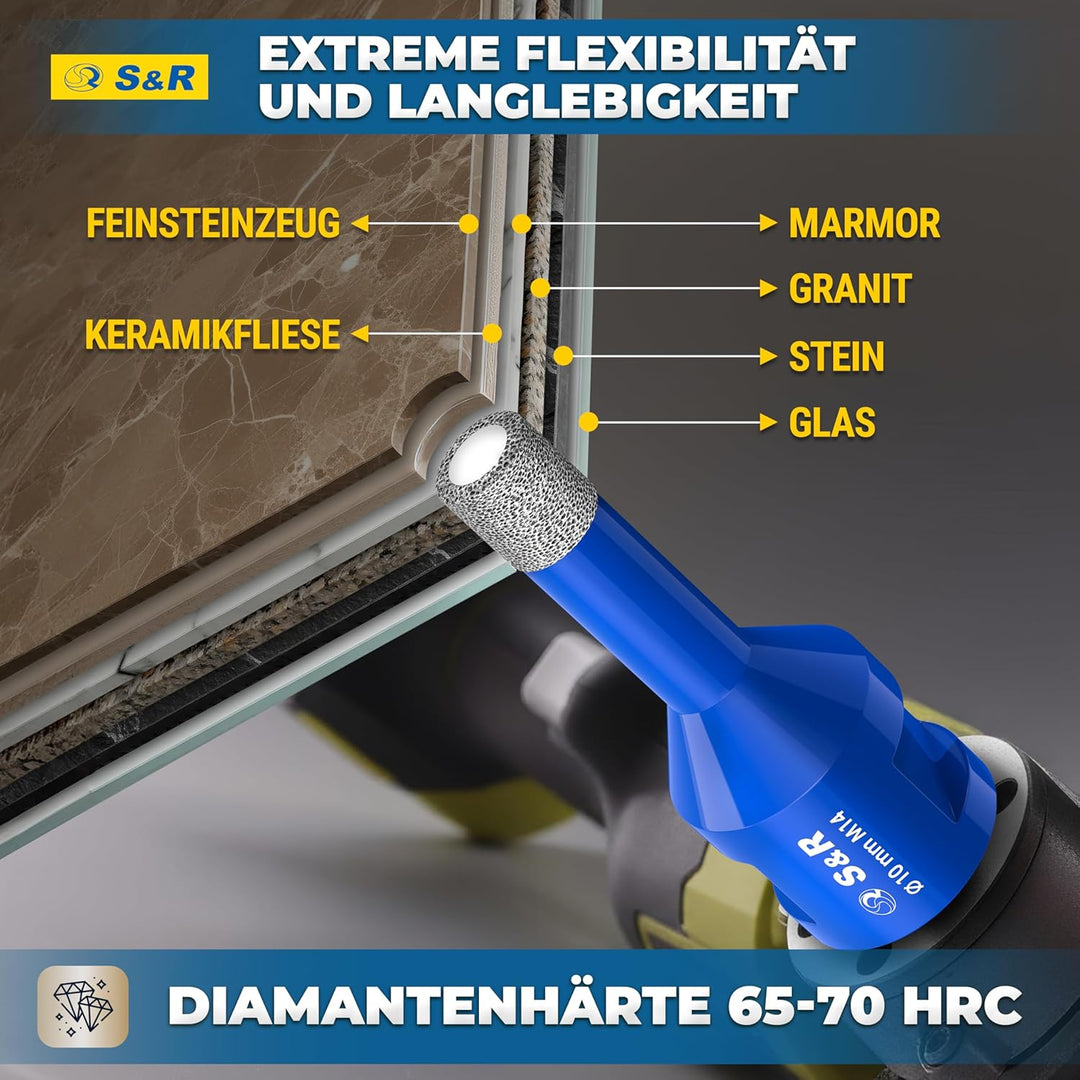 S&R Professional 2-tlg Diamantbohrer M14, Diamant Fliesenbohrer Set 10mm für Winkelschleifer, für Ha