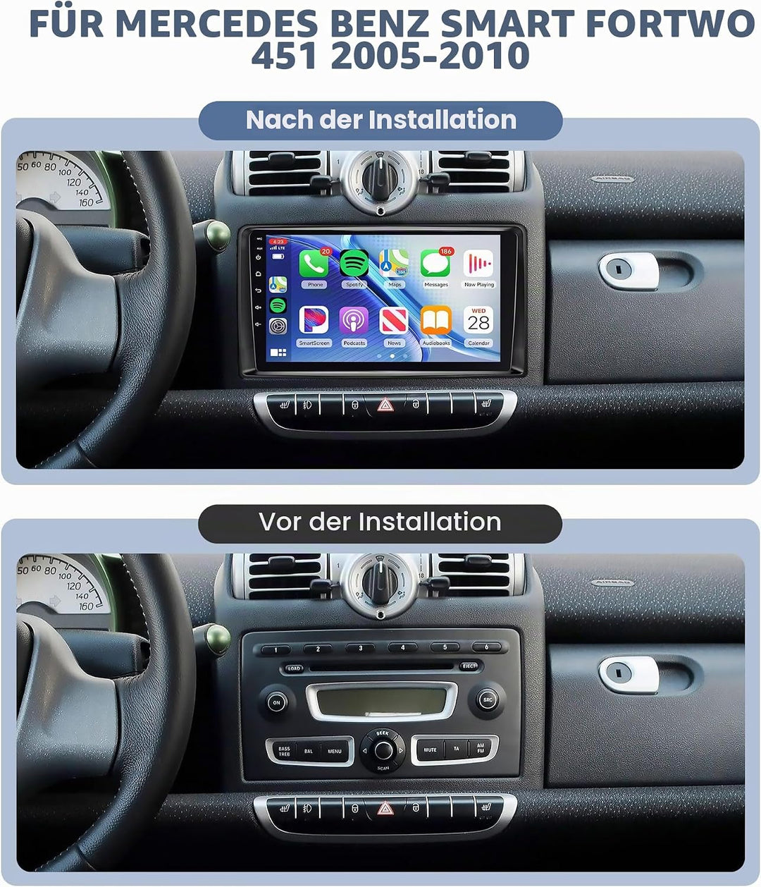 5G WiFi 9" Rimoody Android Autoradio für Mercedes Benz Smart Fortwo 2005-2010 Wireless Carplay Touch