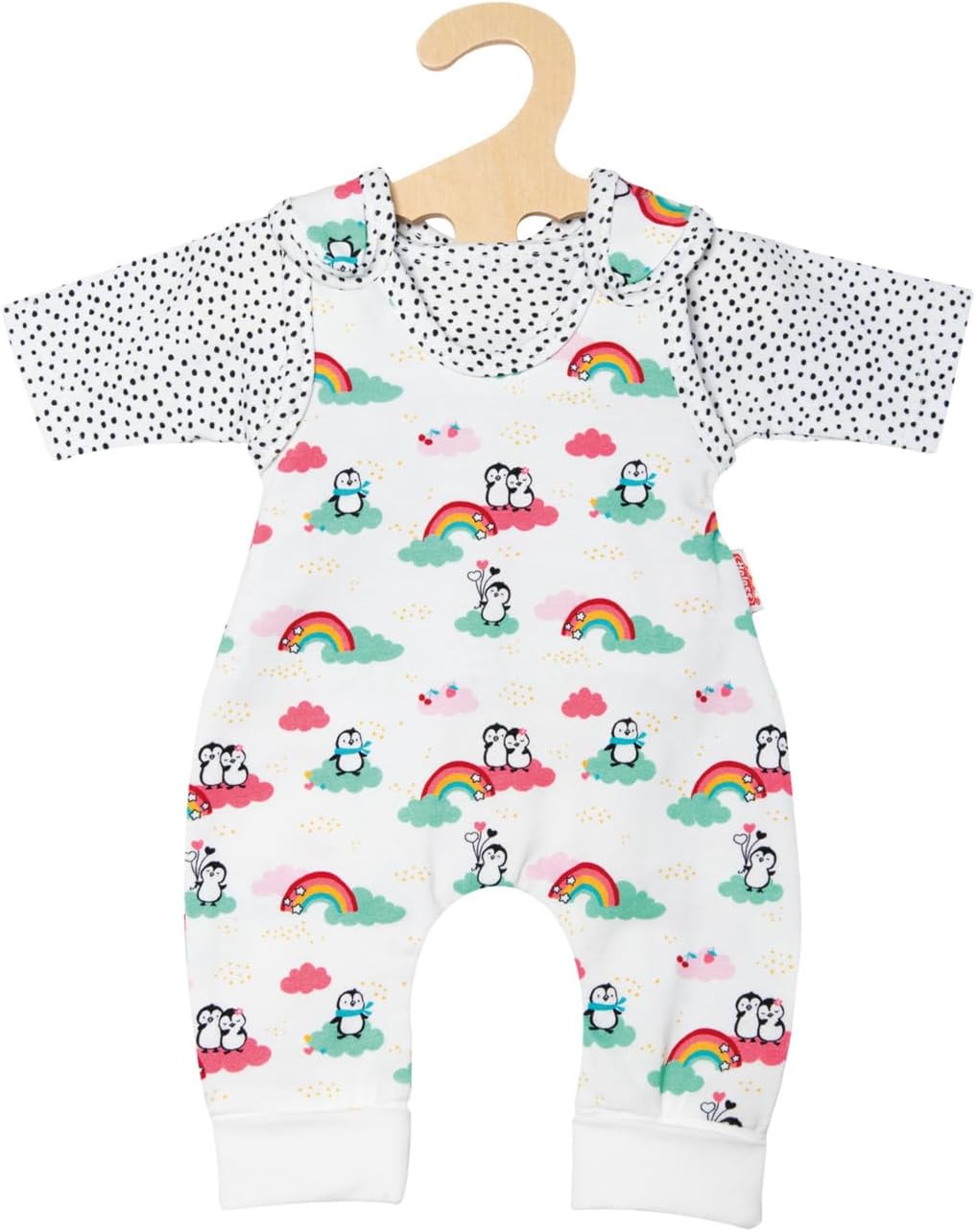 Heless 1185 - Bekleidungs-Set für Puppen im Pinguin Pünktchen Design, 2 teilig mit Strampler und T-S