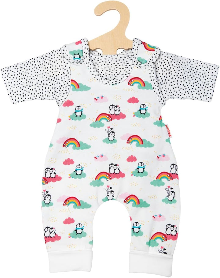Heless 1185 - Bekleidungs-Set für Puppen im Pinguin Pünktchen Design, 2 teilig mit Strampler und T-S