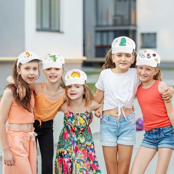 SHINEOFI 10er Set Kinder Kappen zum Bemalen, Weisse Basecap Blanko Baumwolle, Grössenverstellbare Sn