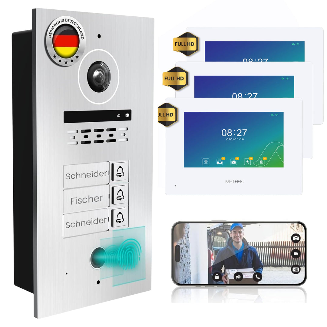 Mathfel 2-Draht Video Türsprechanlage mit RFID – WLAN Monitor, 2MP HD Kamera, 170° Weitwinkel, Türkl