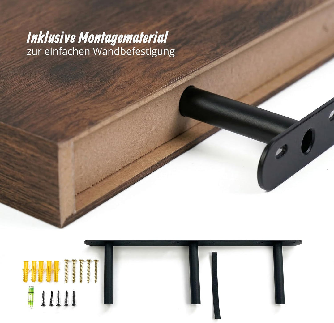 Relaxdays Wandregal, 3er Set, HBT 4 x 100 x 23 cm, Holzoptik, Metall, Wandbretter Wohnzimmer, Flur,