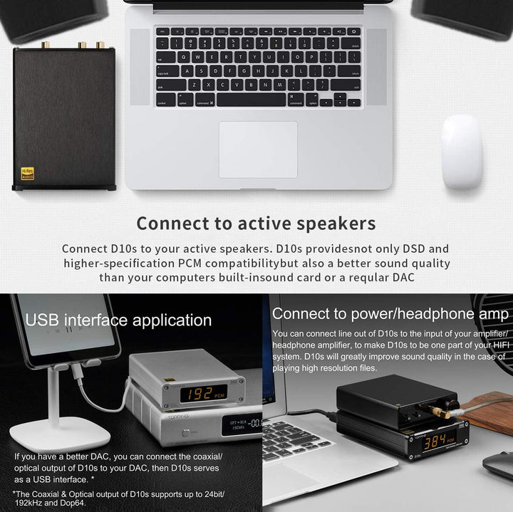 TOPPING D10s HiFi DAC USB Decoder HiFi XMOS XU208 ES9038Q2M DAC Optisch Koaxial DSD256 384kHz Audio
