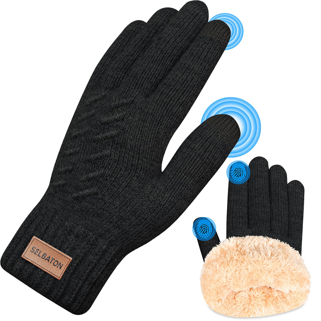 SELBATON Winter warme Handschuhe mit Fleece-Futter Stricken weiche Touchscreen warme gestreckte Hand