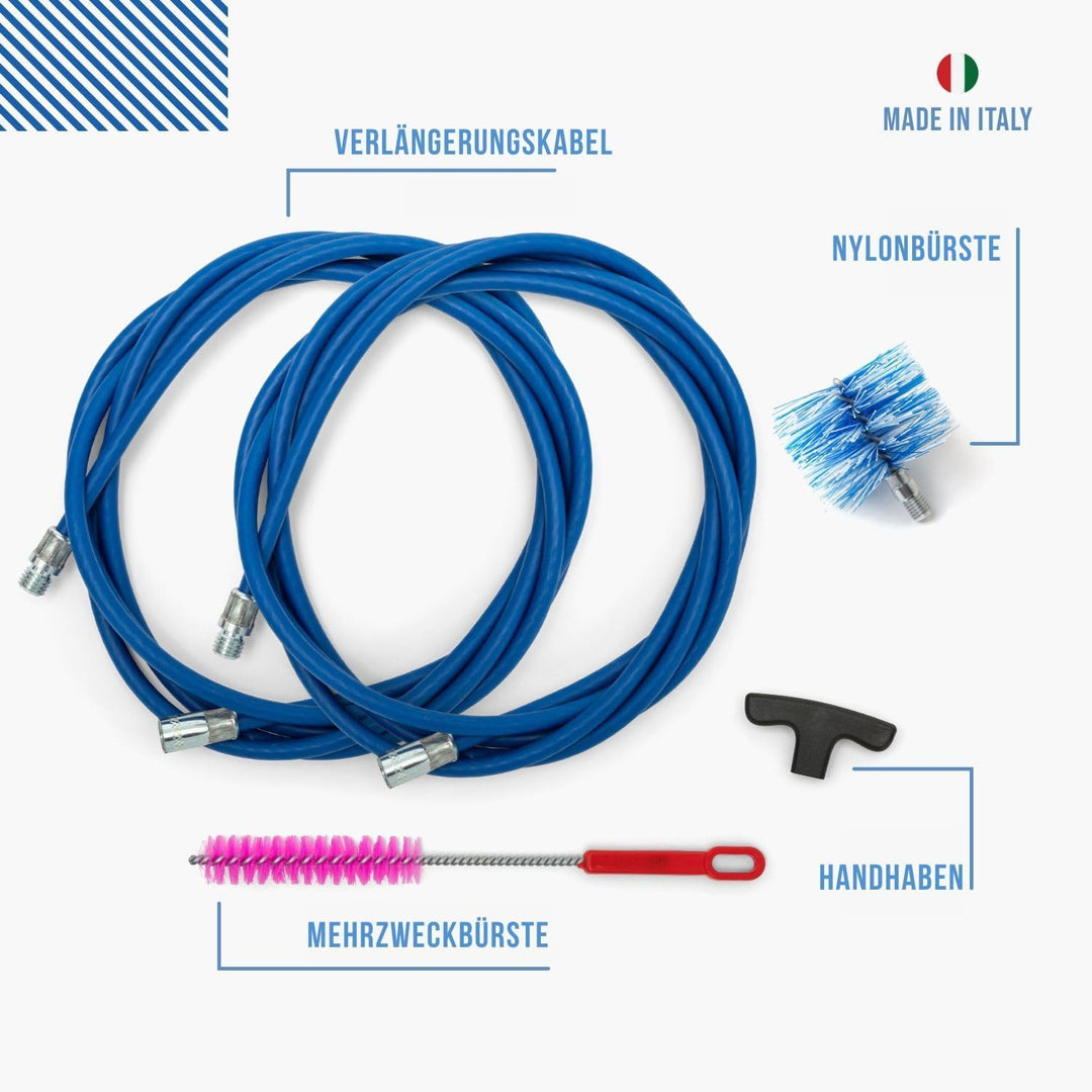 BARETTO Pelletofen Reinigungsset, Set zur Rohrreinigung von Pelletöfen mit 6 Meter flexibler Verläng