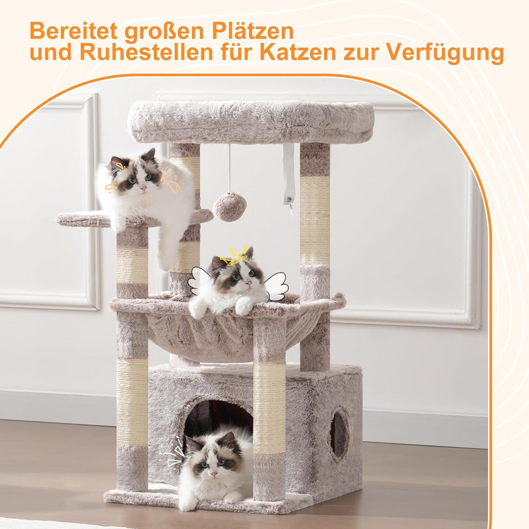 Heybly Kratzbaum, Katzenbaum mit Extra Grossem, Weichem Katzenkorb, Katzenkratzbaum mit Geräumigem K